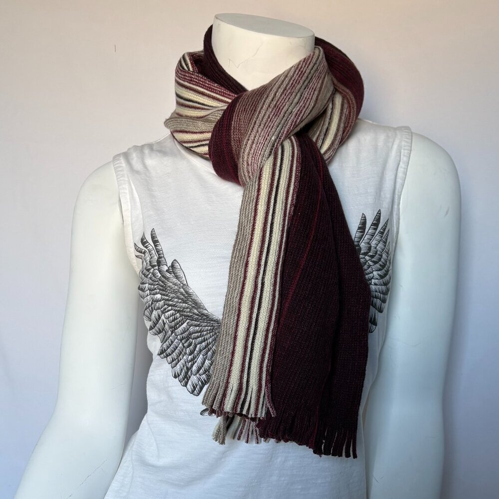 Elegant Striped Knit Scarf in Burgundy and Cream